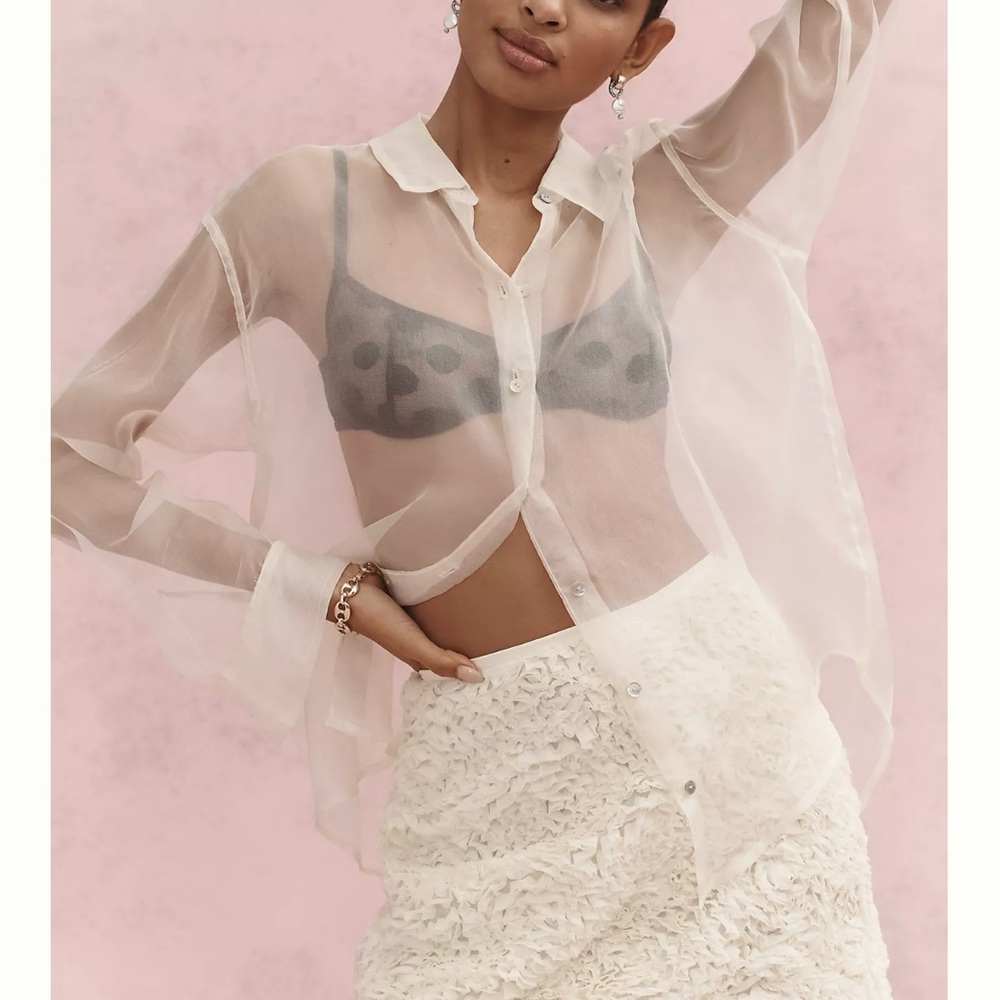 Anthropologie Cream Textured Mini Skirt - Picture 4 of 11
